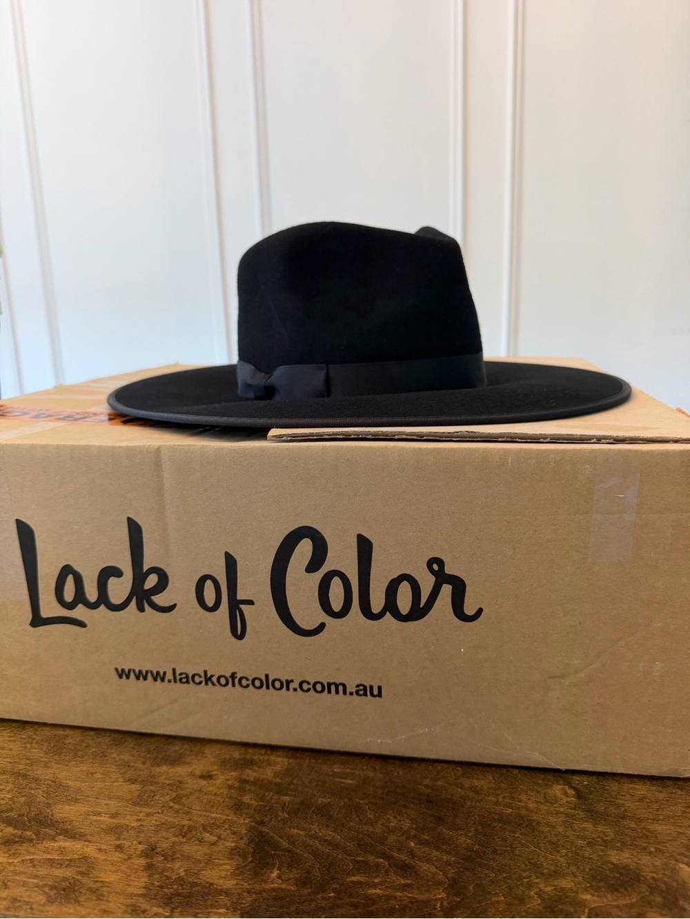 Lack Of Color Black Wide-Brim Fedora with Ribbon Band